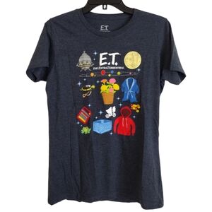E.T. The Extra Terrestrial grey blue T-shirt with drawings size large